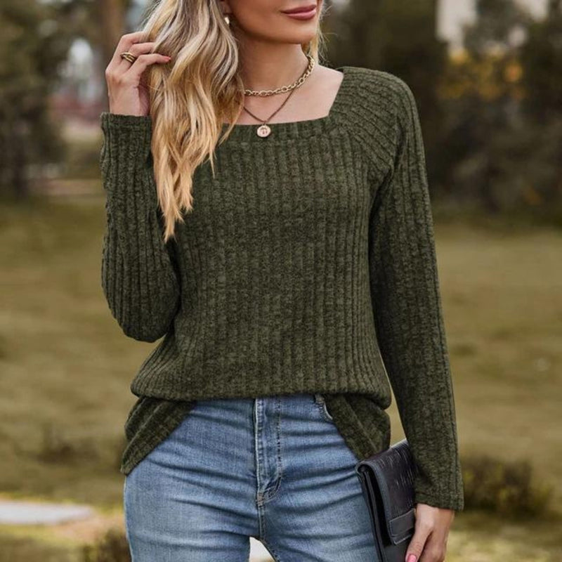 Top met lange mouwen | Geribd | Vierkante Hals | Trui | Dameskleding-Boetiek Moda
