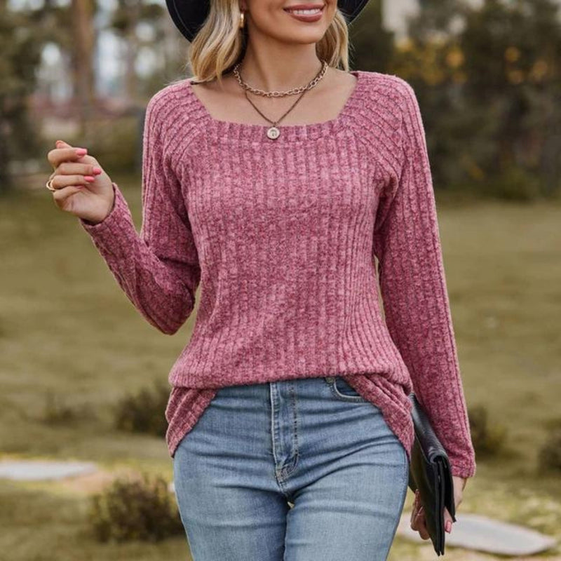 Top met lange mouwen | Geribd | Vierkante Hals | Trui | Dameskleding-Boetiek Moda
