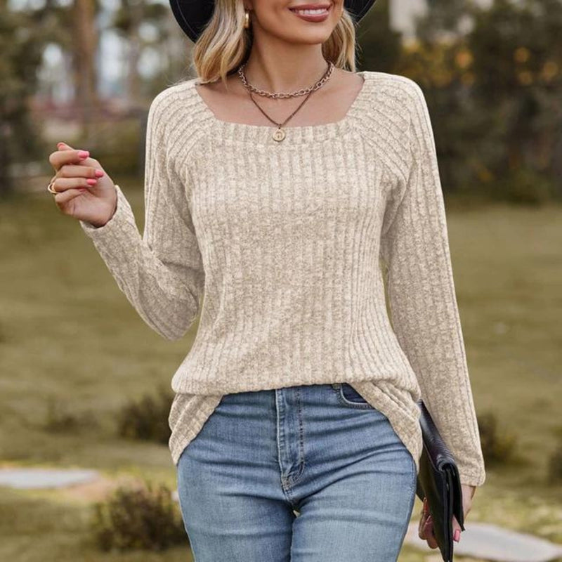 Top met lange mouwen | Geribd | Vierkante Hals | Trui | Dameskleding-Boetiek Moda