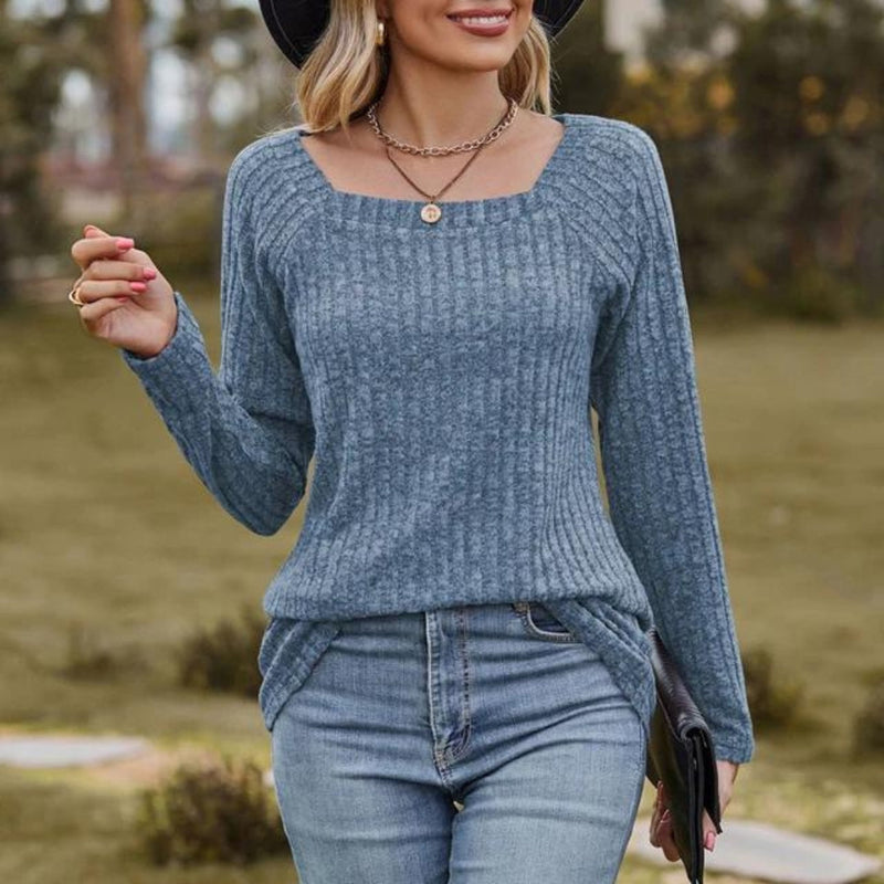 Top met lange mouwen | Geribd | Vierkante Hals | Trui | Dameskleding-Boetiek Moda