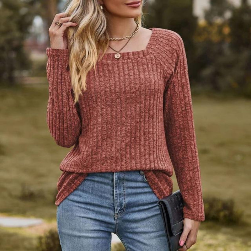Top met lange mouwen | Geribd | Vierkante Hals | Trui | Dameskleding-Boetiek Moda