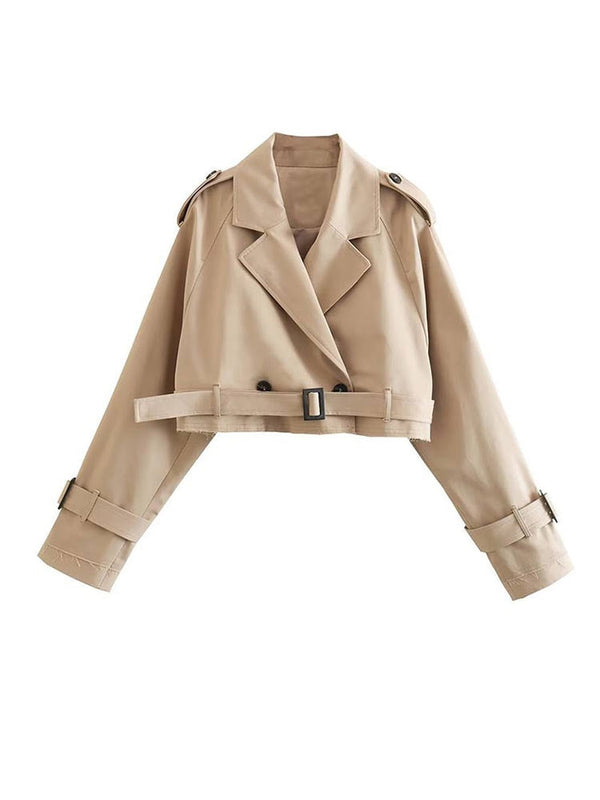 Trenchcoat - Beige - Riem - Bijgesneden Jas - Damesjas-Boetiek Moda