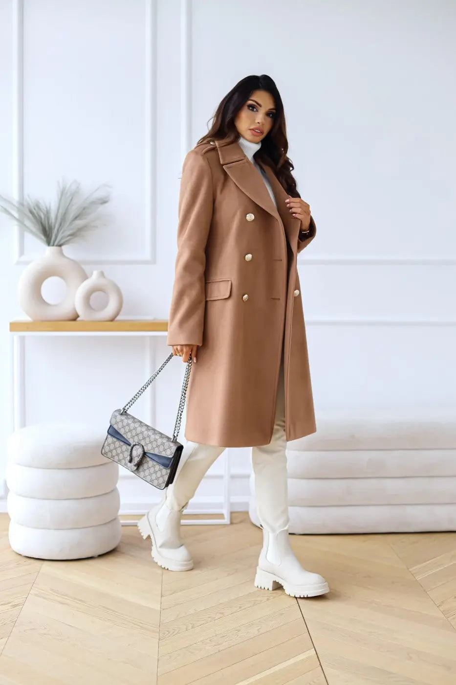 Trenchcoat | Klassiek | Double Breasted | Lange Pea Jas | Winterjas voor Vrouwen-Boetiek Moda