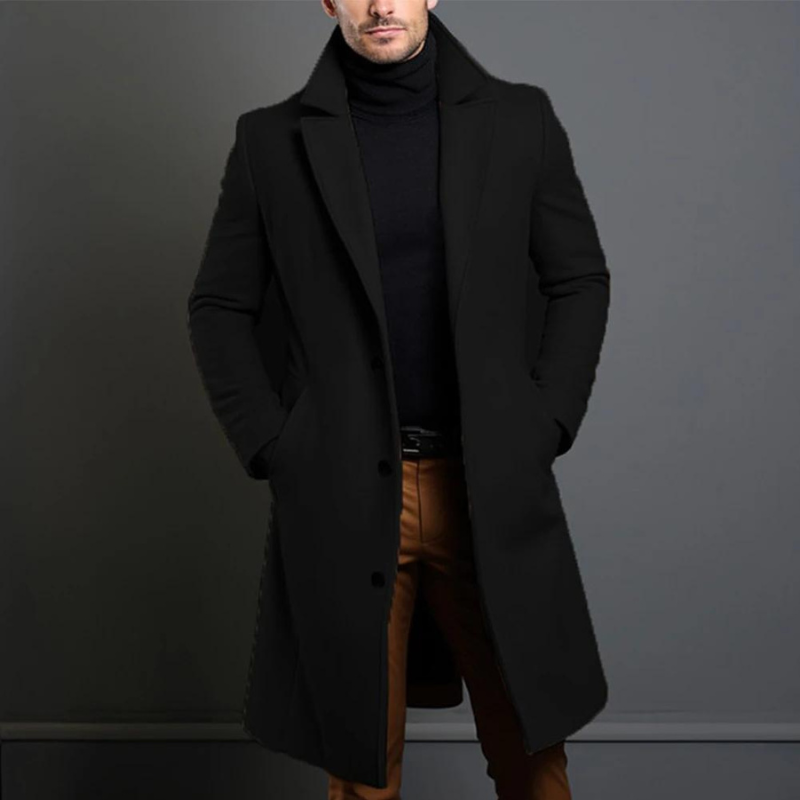 Trenchcoat - Klassieke lange wollen trenchcoat met één borst voor heren-Boetiek Moda
