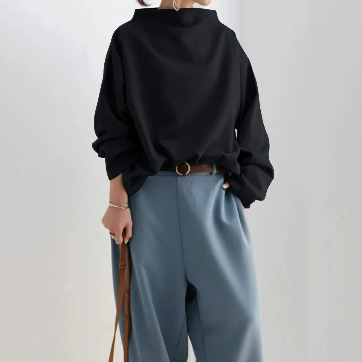 Trui | Hoge Hals | Zwart | Oversized Pullover | Dameskleding-Boetiek Moda