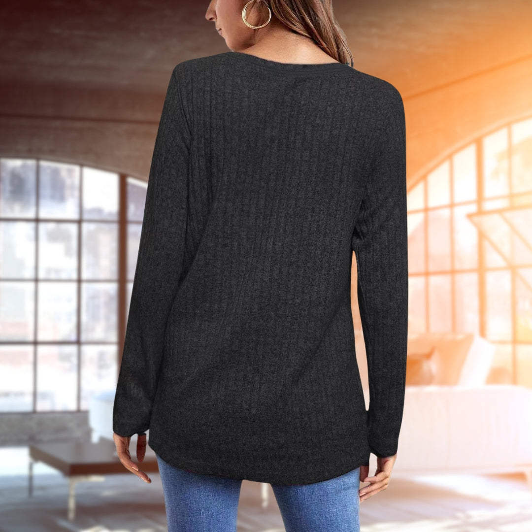 Trui | Los model | Ronde Hals | Geribbelde Top Met Lange Mouwen | Dameskleding-Boetiek Moda