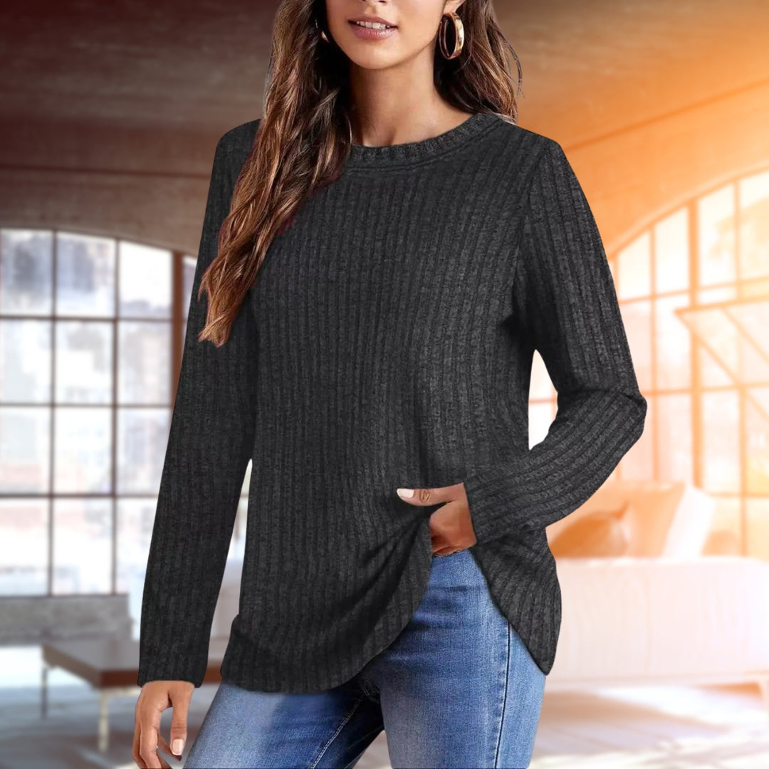 Trui | Los model | Ronde Hals | Geribbelde Top Met Lange Mouwen | Dameskleding-Boetiek Moda