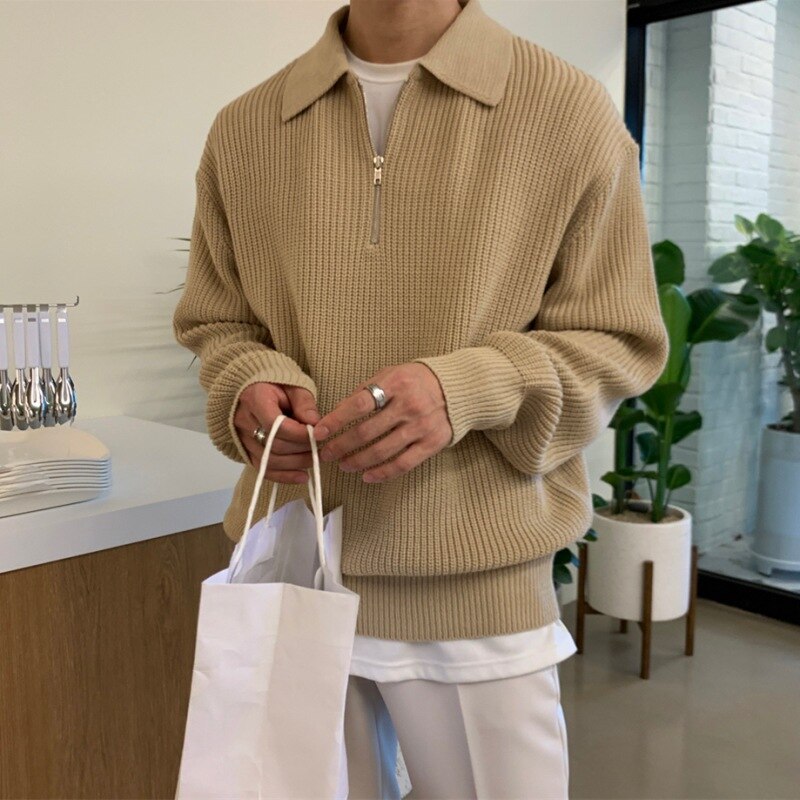 Trui met Kwartritssluiting | Gebreid | Losse pasvorm | Polotrui | Herenpullover met halve ritssluiting-Boetiek Moda