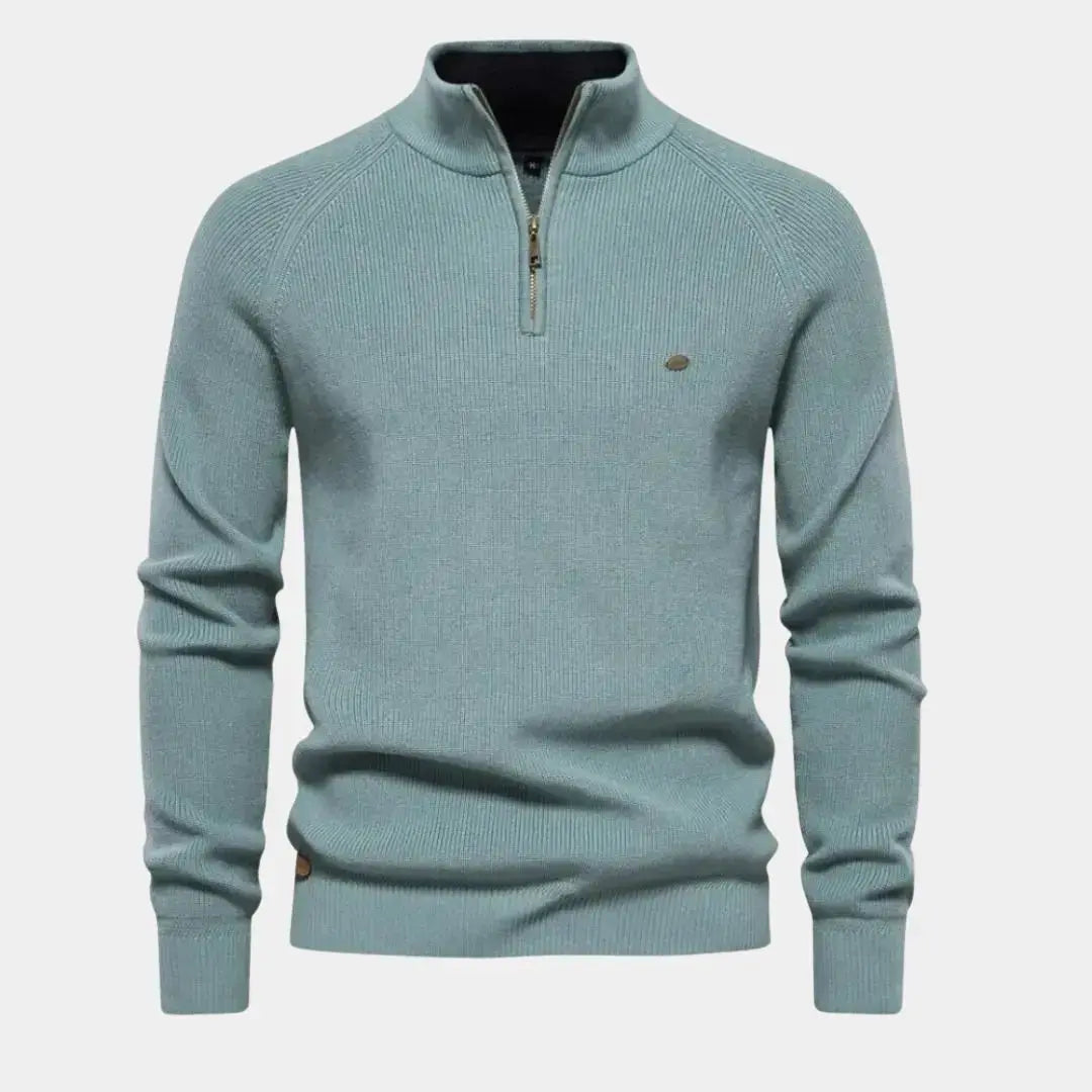 Trui met halve rits | Gebreid | Rits in de hals | Polotrui | Heren trui met kwartrits-Boetiek Moda