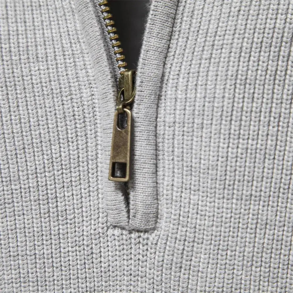 Trui met halve rits | Gebreid | Rits in de hals | Polotrui | Heren trui met kwartrits-Boetiek Moda