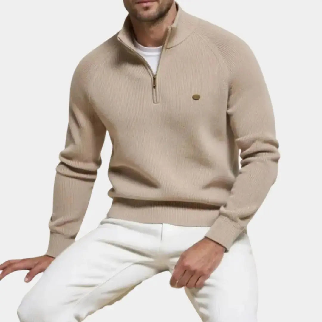 Trui met halve rits | Gebreid | Rits in de hals | Polotrui | Heren trui met kwartrits-Boetiek Moda