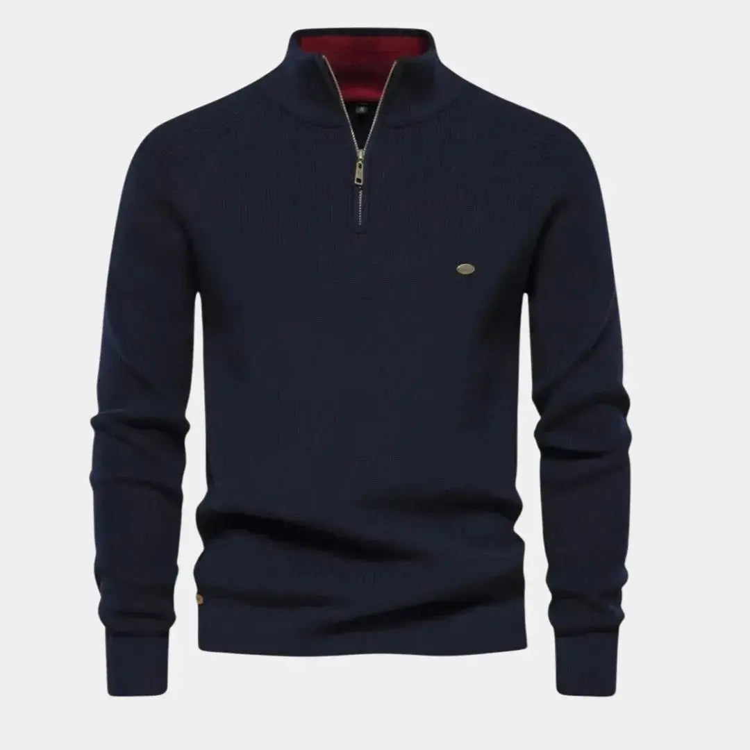 Trui met halve rits | Gebreid | Rits in de hals | Polotrui | Heren trui met kwartrits-Boetiek Moda