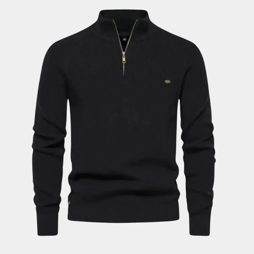 Trui met halve rits | Gebreid | Rits in de hals | Polotrui | Heren trui met kwartrits-Boetiek Moda