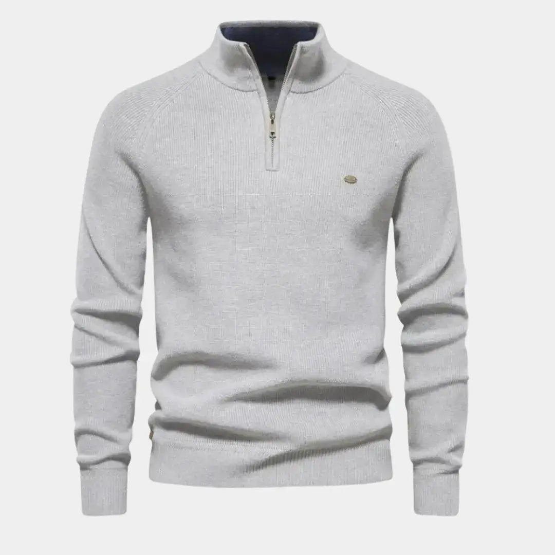 Trui met halve rits | Gebreid | Rits in de hals | Polotrui | Heren trui met kwartrits-Boetiek Moda