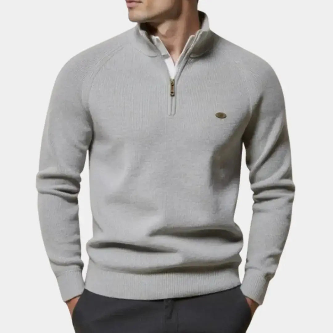 Trui met halve rits | Gebreid | Rits in de hals | Polotrui | Heren trui met kwartrits-Boetiek Moda
