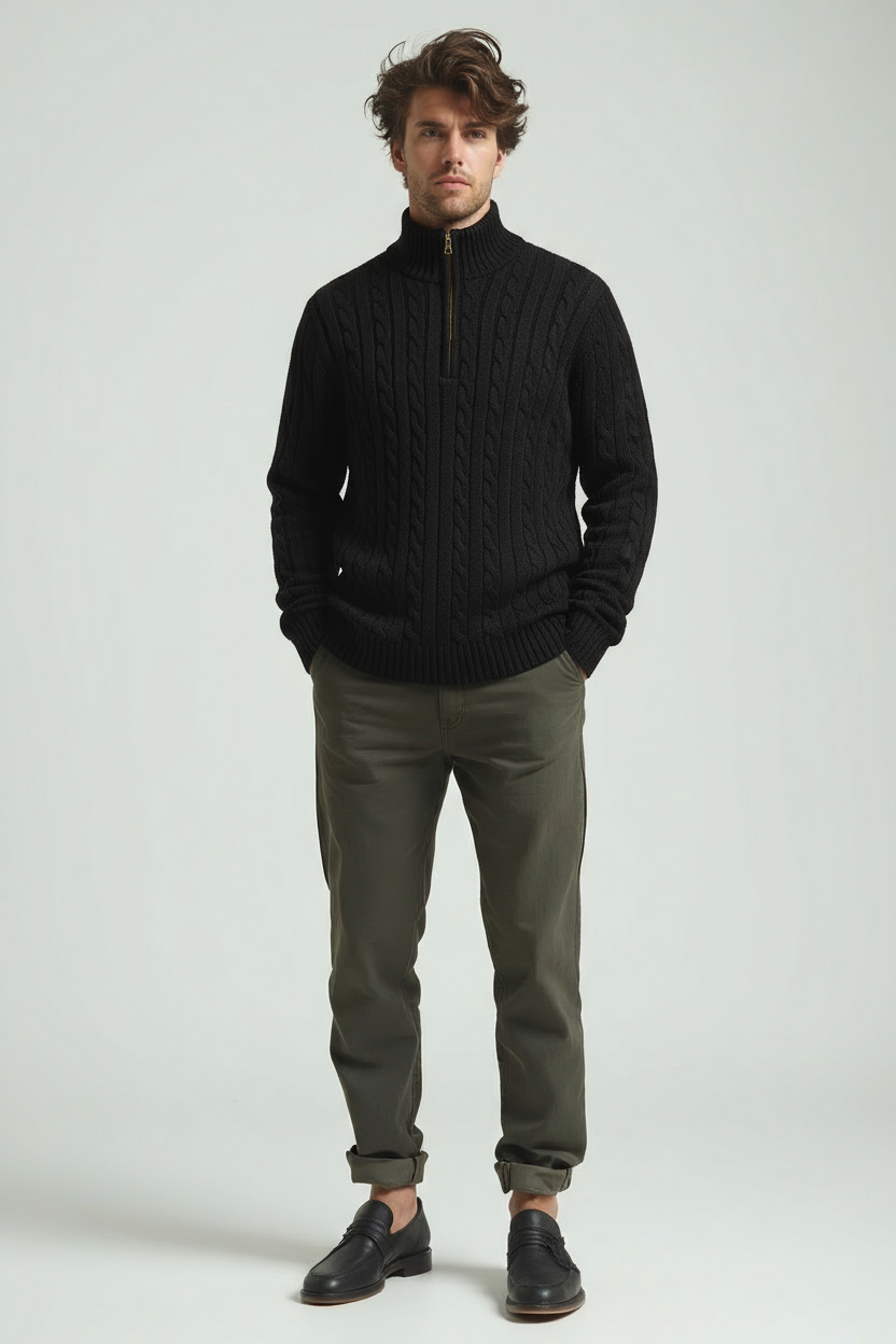 Trui met halve rits - Gebreide pullover met kwartrits voor heren-Boetiek Moda