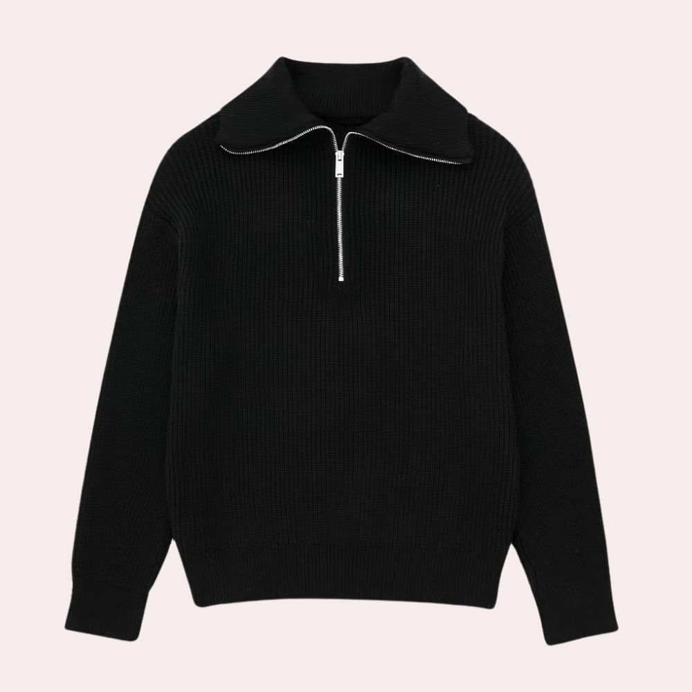 Trui met halve rits | Losjes model | Warm | Gebreide trui | Damestrui-Boetiek Moda