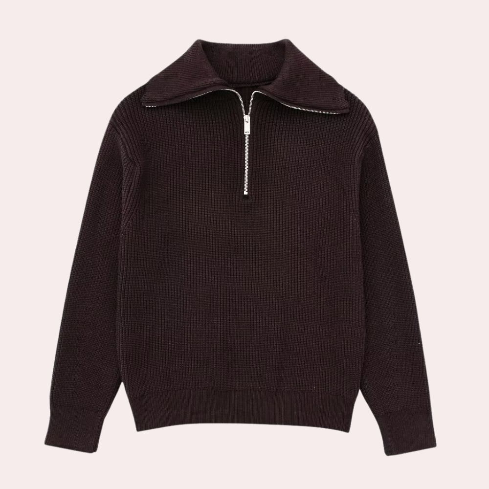Trui met halve rits | Losjes model | Warm | Gebreide trui | Damestrui-Boetiek Moda