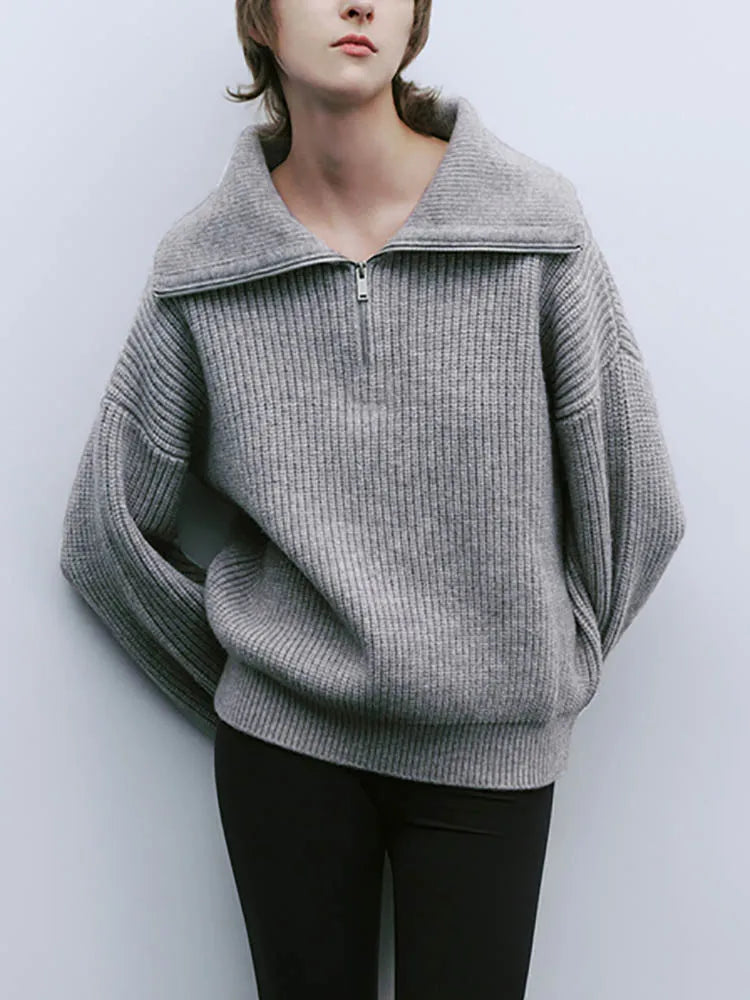 Trui met halve rits | Warme | Losse Pasvorm | Gebreide Trui | Winterkleding Voor Dames-Boetiek Moda