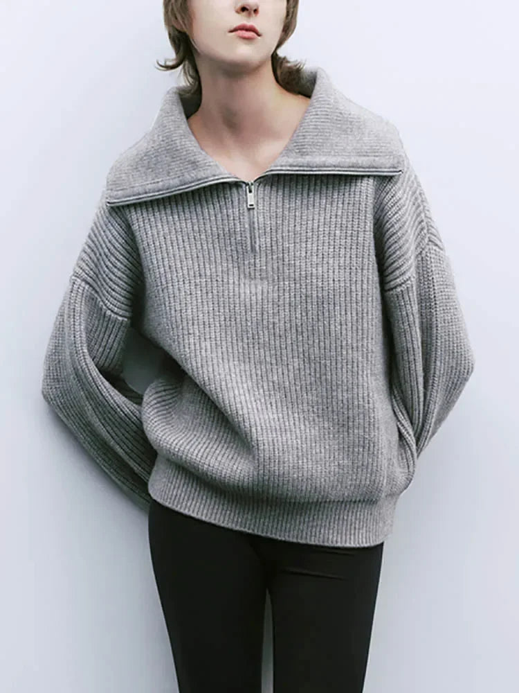 Trui met halve rits | Warme | Losse Pasvorm | Gebreide Trui | Winterkleding Voor Dames-Boetiek Moda