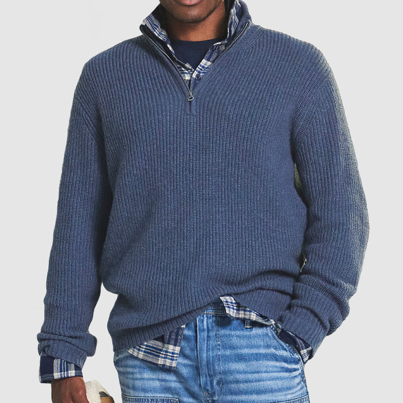 Trui met kwartritssluiting | Gebreid | Losse pasvorm | Pullover met halve ritssluiting | Truien met kwartritssluiting voor heren-Boetiek Moda