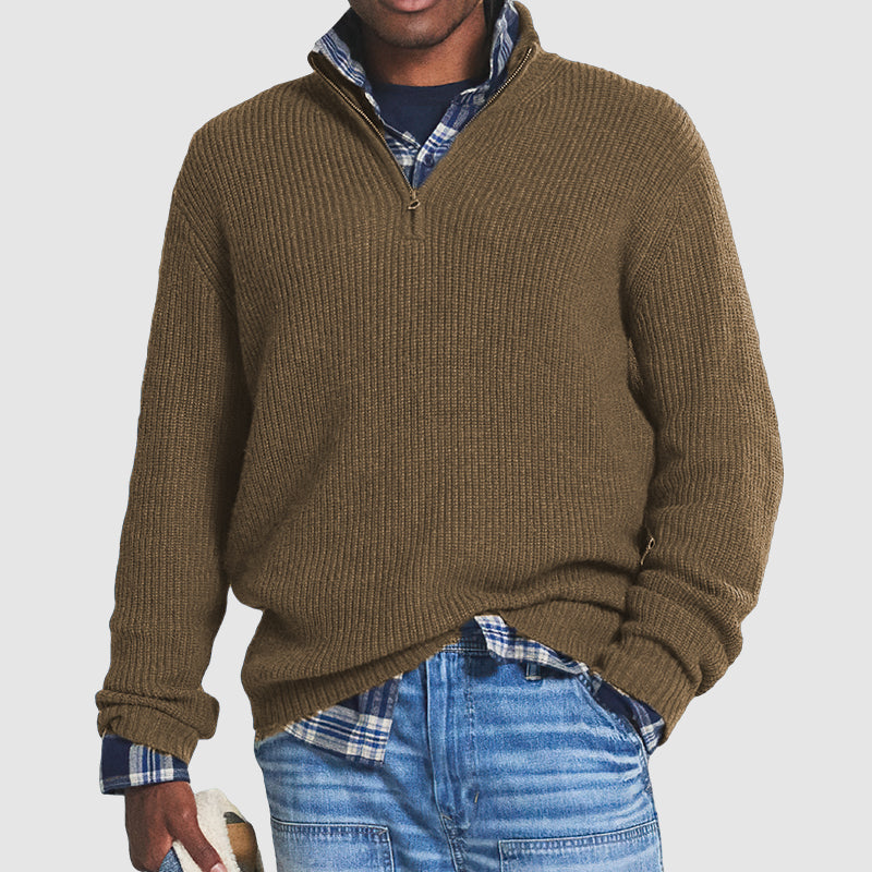 Trui met kwartritssluiting | Gebreid | Losse pasvorm | Pullover met halve ritssluiting | Truien met kwartritssluiting voor heren-Boetiek Moda