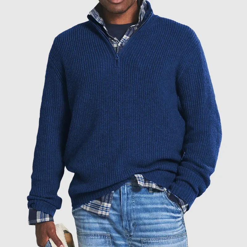 Trui met kwartritssluiting | Gebreid | Losse pasvorm | Pullover met halve ritssluiting | Truien met kwartritssluiting voor heren-Boetiek Moda