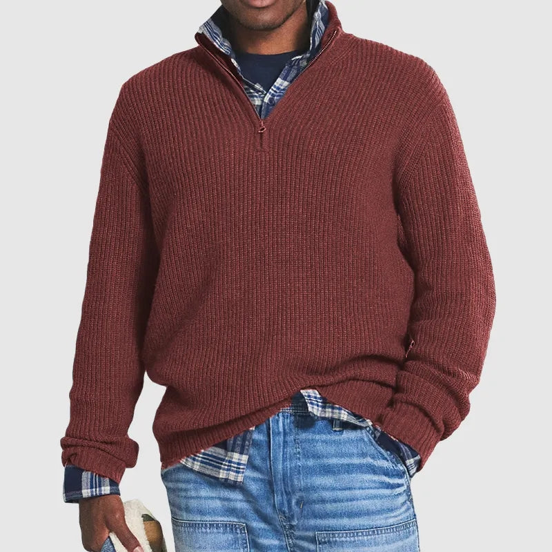 Trui met kwartritssluiting | Gebreid | Losse pasvorm | Pullover met halve ritssluiting | Truien met kwartritssluiting voor heren-Boetiek Moda