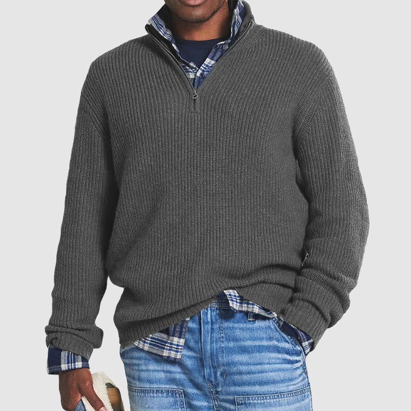 Trui met kwartritssluiting | Gebreid | Losse pasvorm | Pullover met halve ritssluiting | Truien met kwartritssluiting voor heren-Boetiek Moda