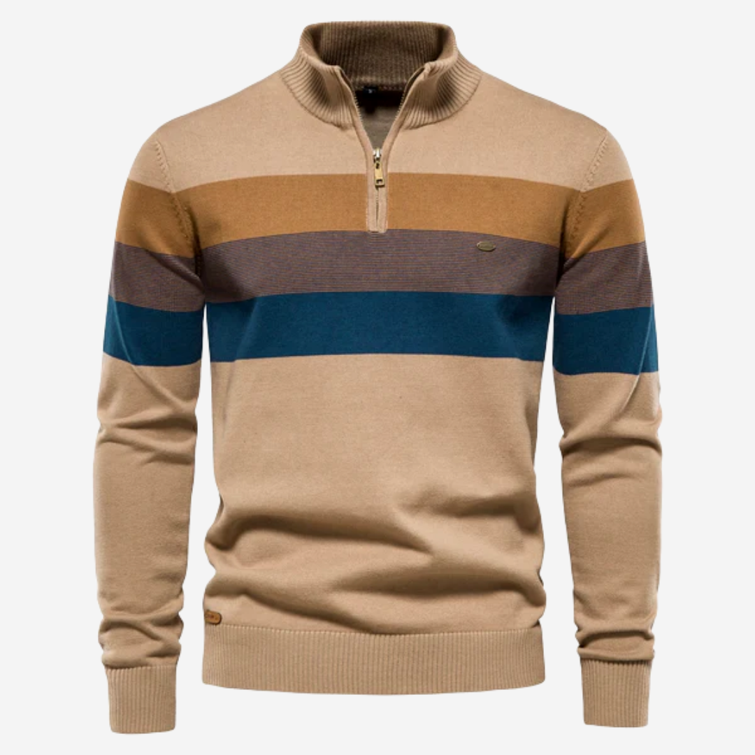 Trui met kwartritssluiting - Gestreepte retro gebreide pullover voor heren-Boetiek Moda