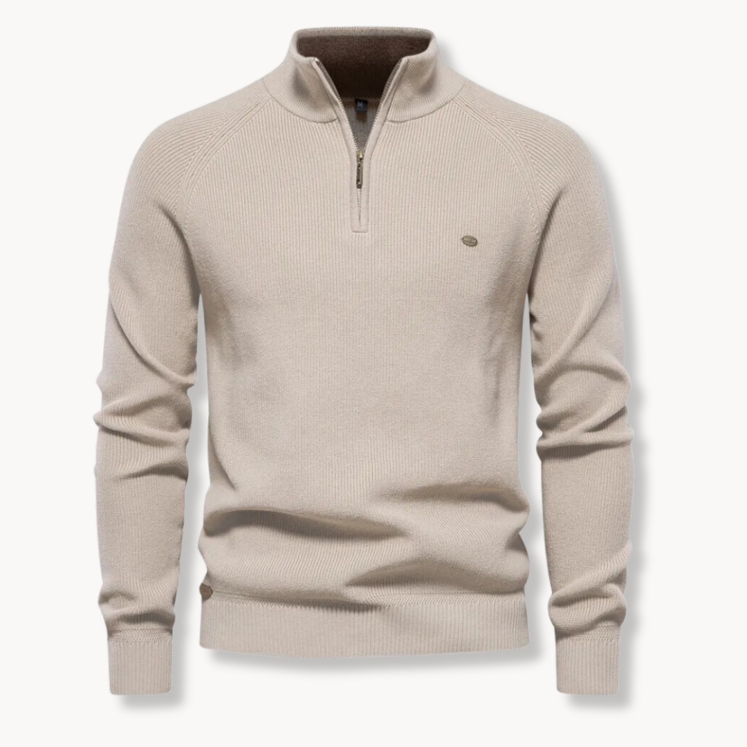 Trui met kwartritssluiting - Slim fit gebreide pullover met halve rits voor heren-Boetiek Moda