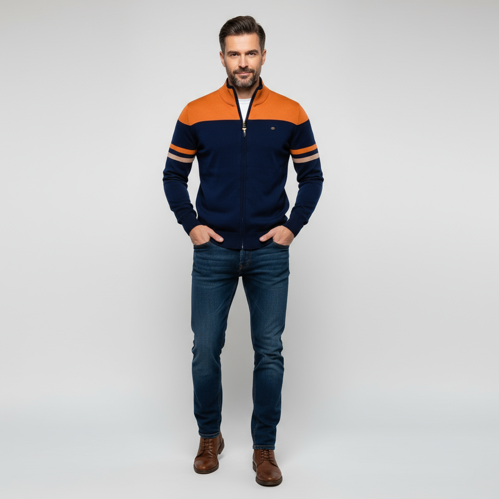 Trui met rits | Casual | Gebreid | Vest met rits | Herenvest-Boetiek Moda