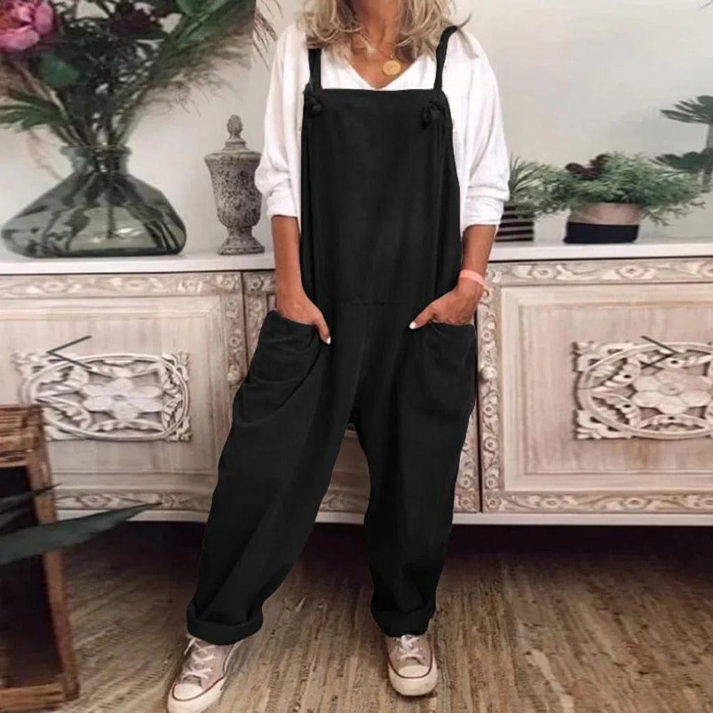 Tuinbroek - Dames mouwloze linnen jumpsuit met losse pasvorm-Boetiek Moda