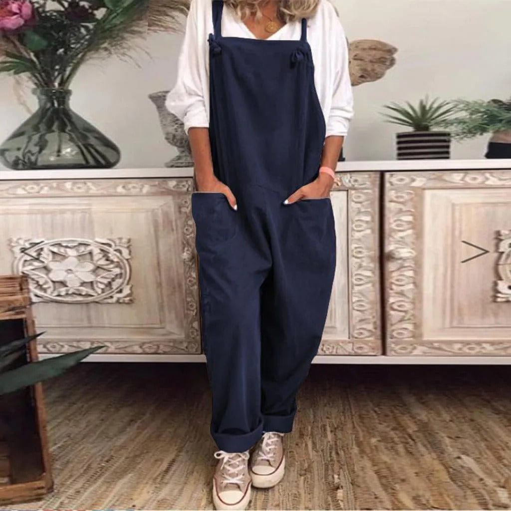 Tuinbroek - Dames mouwloze linnen jumpsuit met losse pasvorm-Boetiek Moda