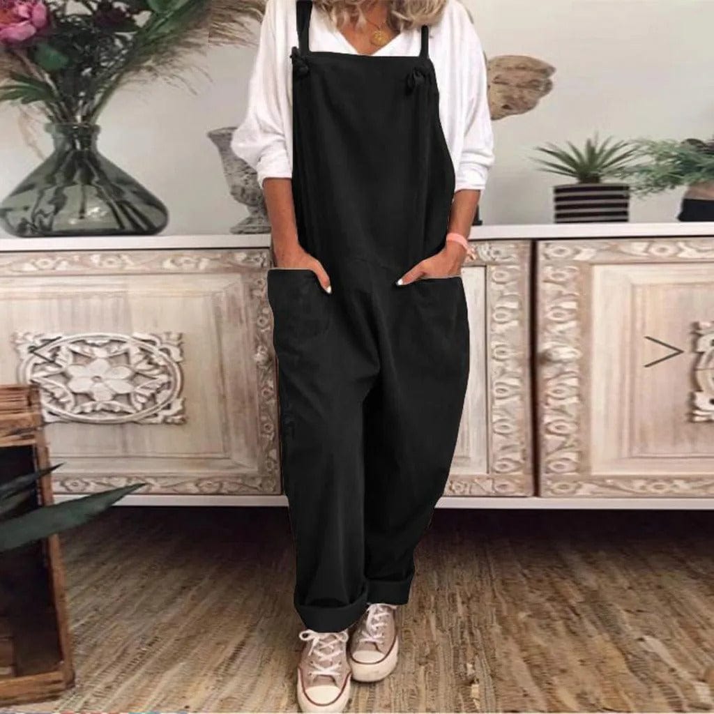 Tuinbroek - Dames mouwloze linnen jumpsuit met losse pasvorm-Boetiek Moda