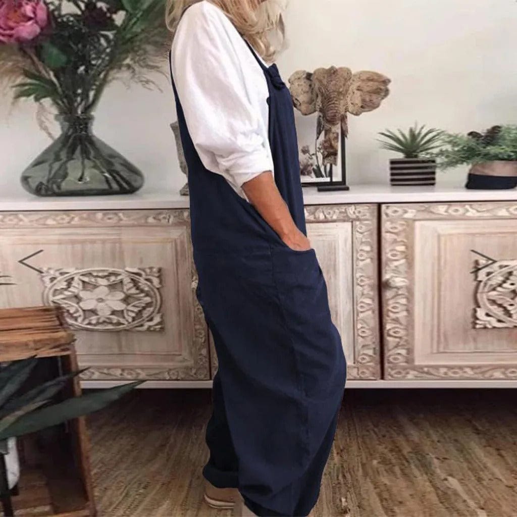 Tuinbroek - Dames mouwloze linnen jumpsuit met losse pasvorm-Boetiek Moda