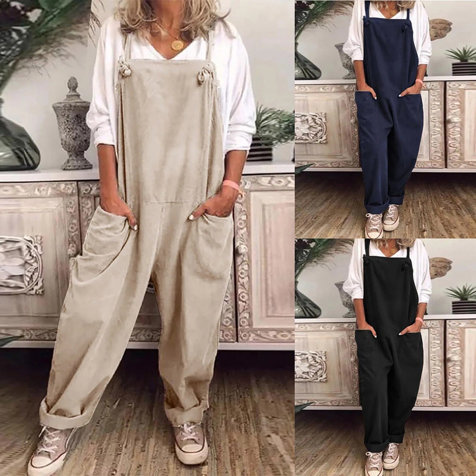 Tuinbroek - Dames mouwloze linnen jumpsuit met losse pasvorm-Boetiek Moda