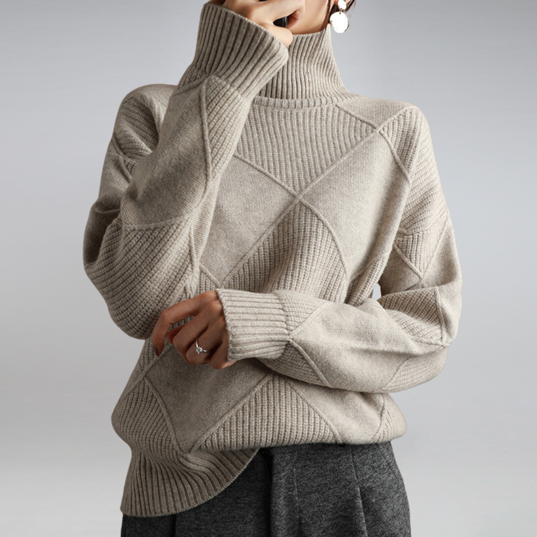 Turtleneck trui - Oversized gebreide trui met hoge kraag voor dames-Boetiek Moda