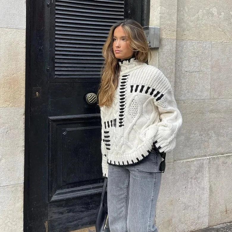 Turtleneck trui | Wit | Gebreid | Oversized trui | Gebreide kleding voor dames-Boetiek Moda