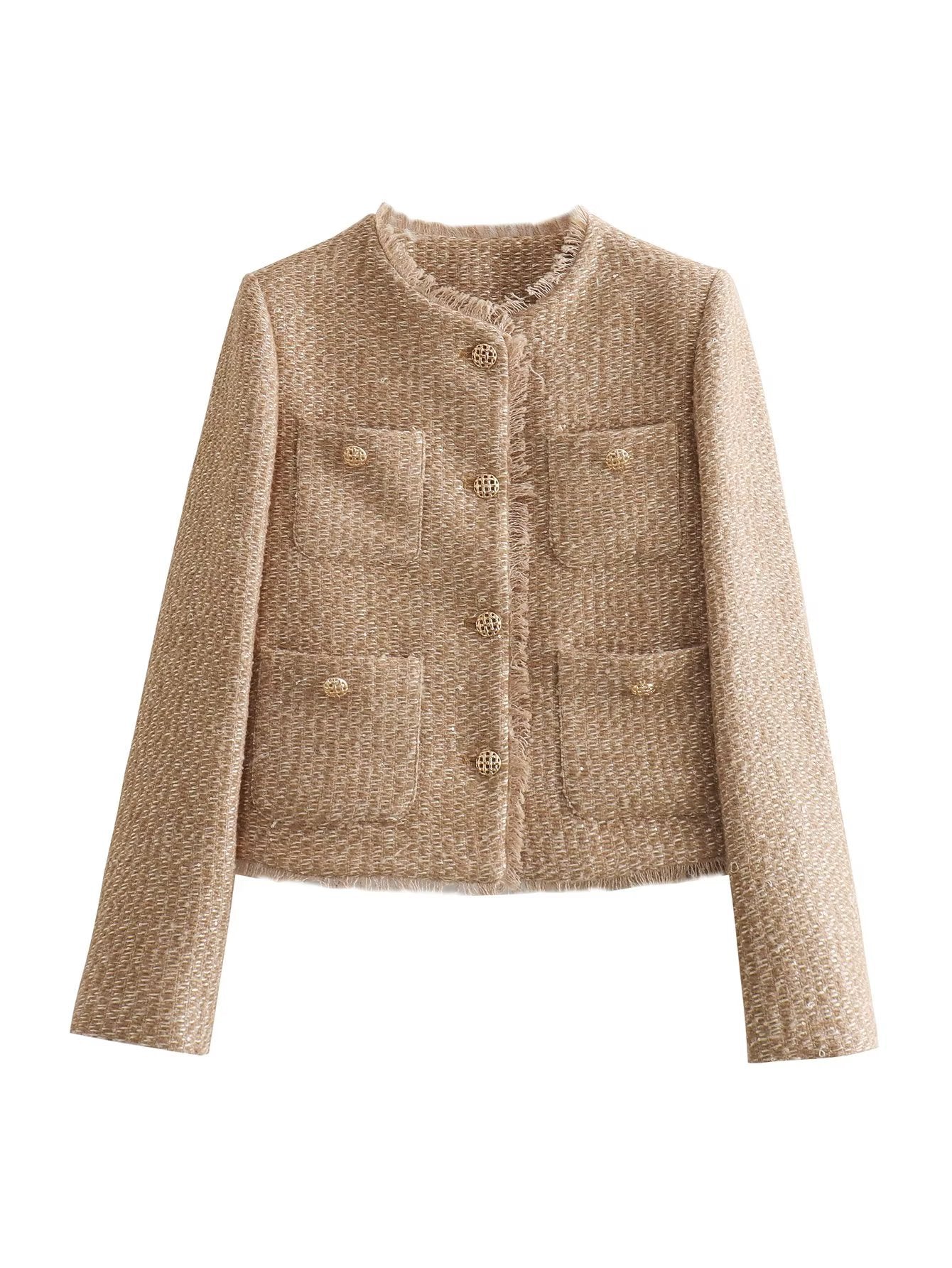 Tweed Jas | Elegant | Button-Up | Beige Jas | Vrouwenjas-Boetiek Moda