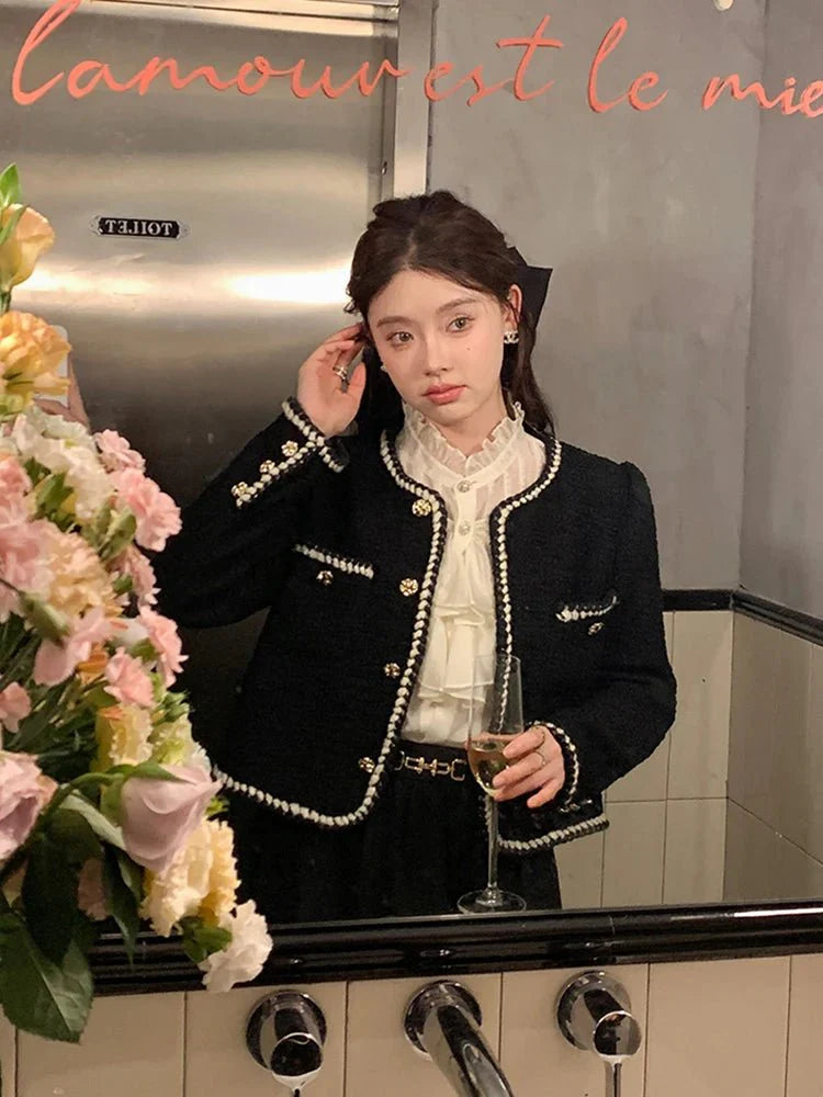 Tweed Jasje - Zwart - Vintage - Tweed Blazer - Damesjasje-Boetiek Moda