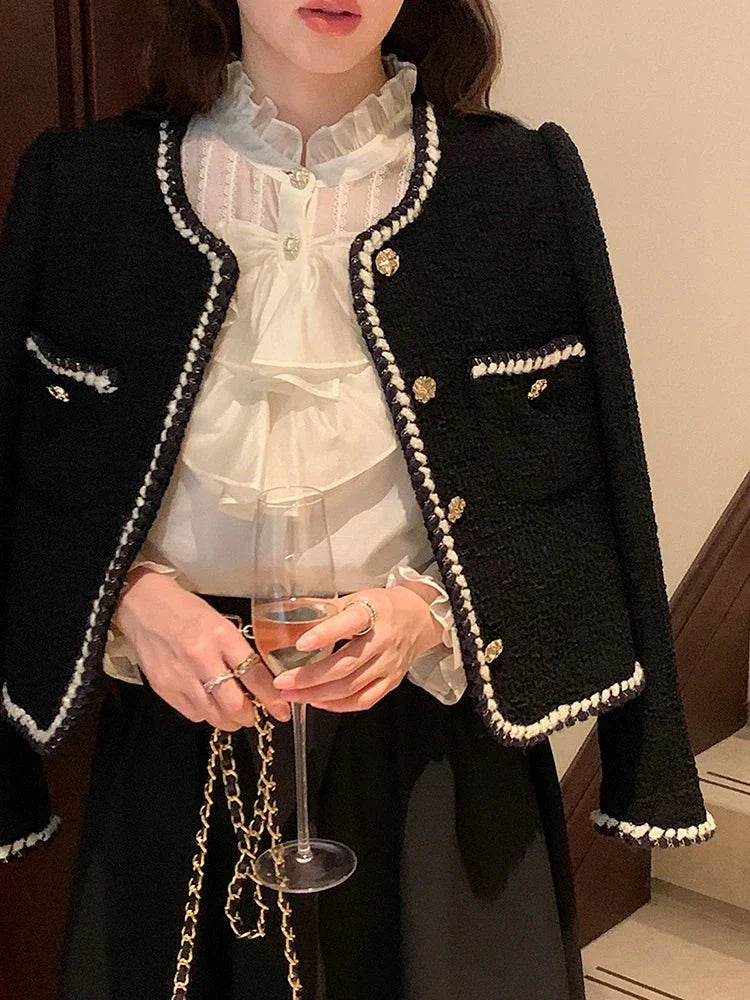 Tweed Jasje - Zwart - Vintage - Tweed Blazer - Damesjasje-Boetiek Moda