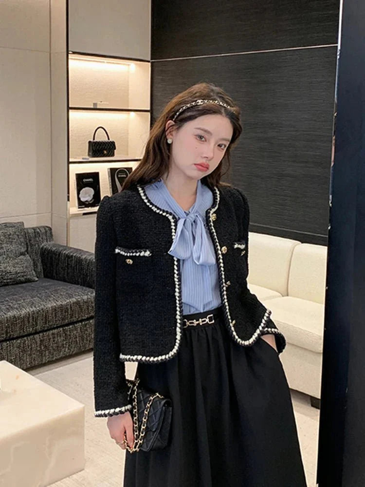 Tweed Jasje - Zwart - Vintage - Tweed Blazer - Damesjasje-Boetiek Moda