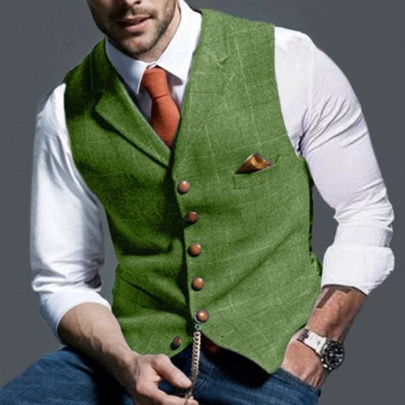 Tweed vest - Mouwloos - Enkelborstig - Kostuumvest - Herenvest-Boetiek Moda