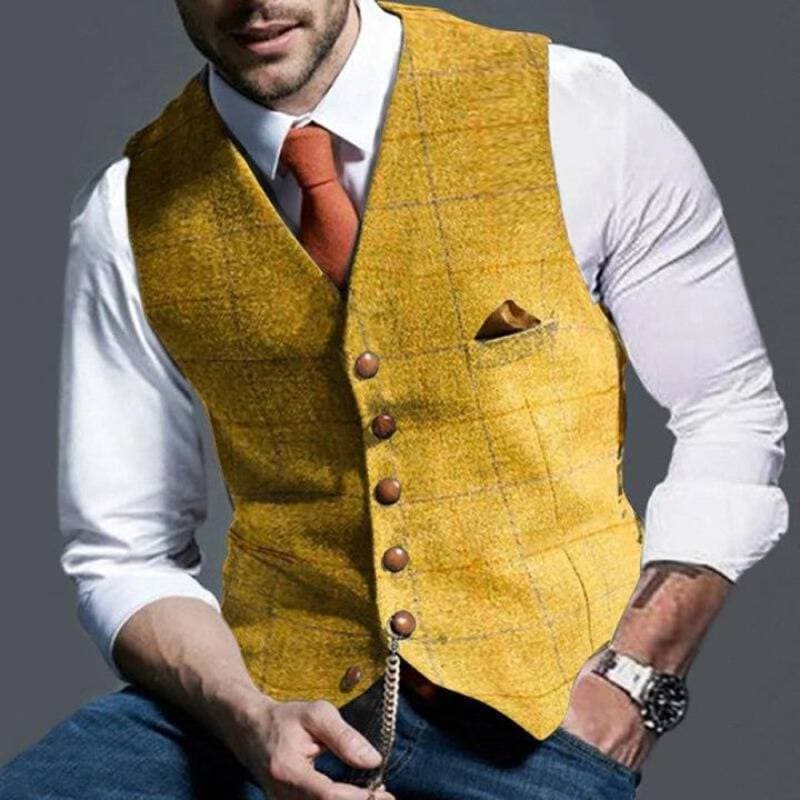 Tweed vest - Mouwloos - Enkelborstig - Kostuumvest - Herenvest-Boetiek Moda
