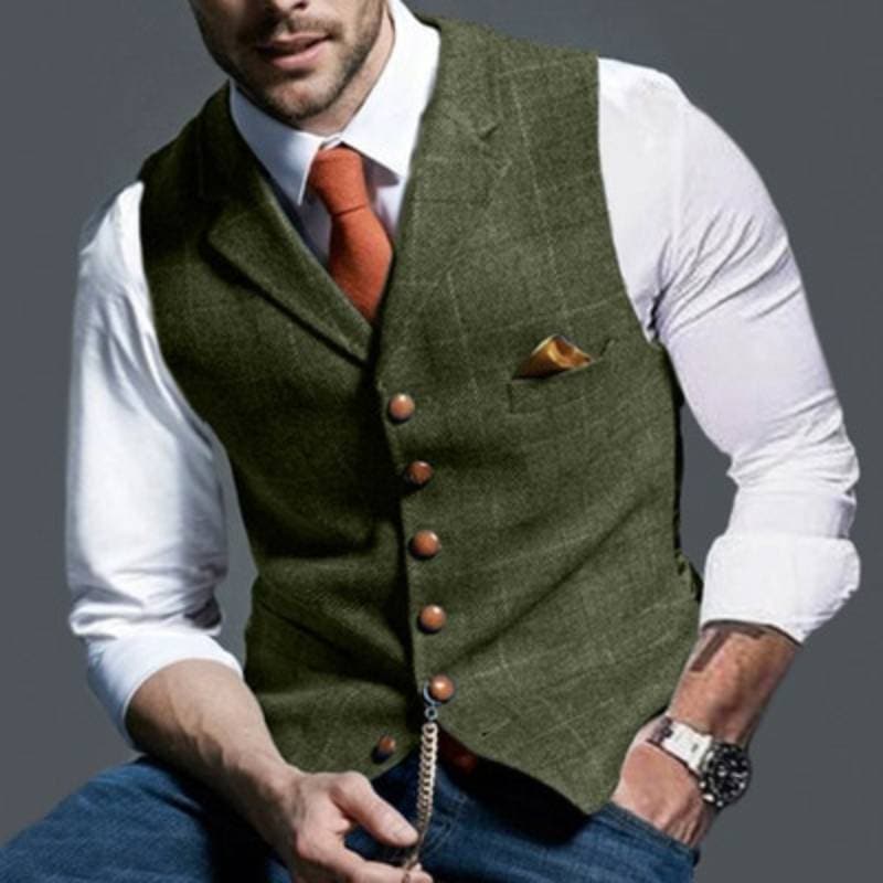 Tweed vest - Mouwloos - Enkelborstig - Kostuumvest - Herenvest-Boetiek Moda
