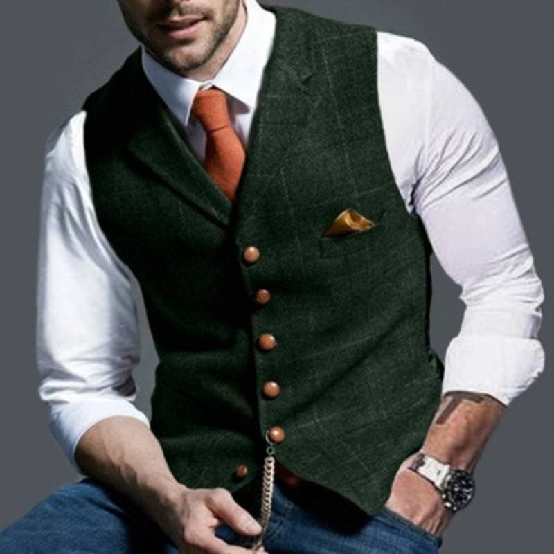 Tweed vest - Mouwloos - Enkelborstig - Kostuumvest - Herenvest-Boetiek Moda