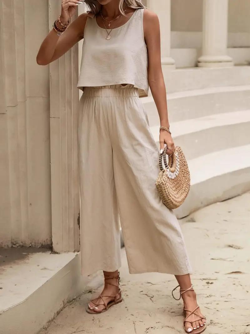 Tweedelige Set, Bijpassend, Losse Pasvorm, Broek Met Wijde Pijpen, Zomerkleding-Boetiek Moda