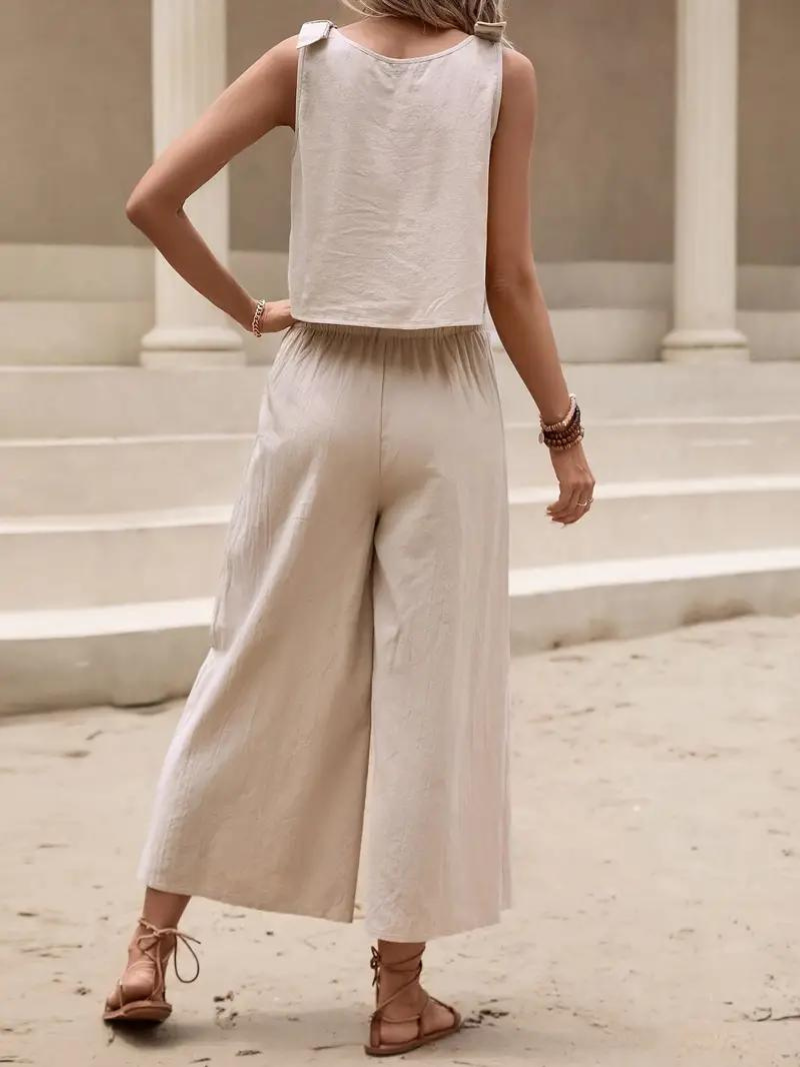 Tweedelige Set, Bijpassend, Losse Pasvorm, Broek Met Wijde Pijpen, Zomerkleding-Boetiek Moda