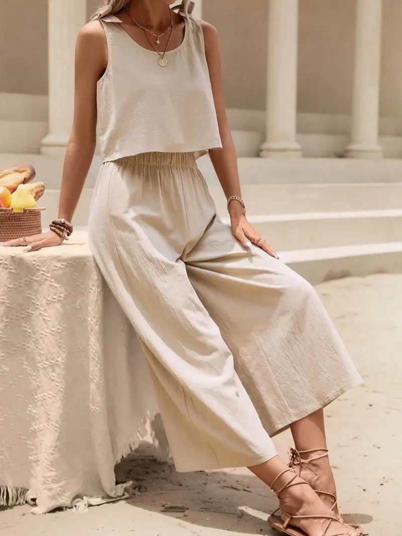 Tweedelige Set, Bijpassend, Losse Pasvorm, Broek Met Wijde Pijpen, Zomerkleding-Boetiek Moda